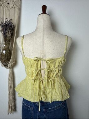 Yellow Ruched Tie-Back Peplum Cami Top